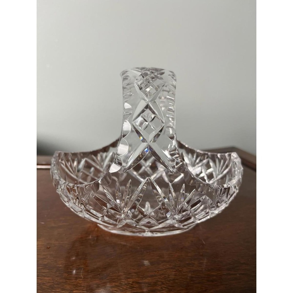 Brides Basket Cut Crystal Glass Candy Easter Egg Basket Candy Dish Diamond Cut